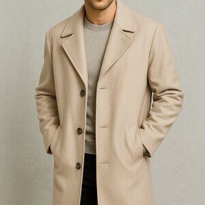 Rainfair Coats Men's Vintage Beige RainCoat Fur Lined Trench Coat Size XL